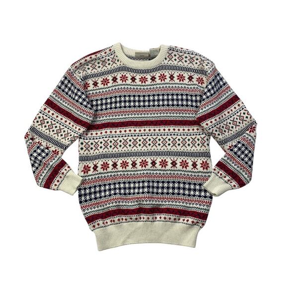 Vintage Northern Reflections Sweater Mens M Medium Nordic Fair Isle Cotton Crew - Picture 1 of 8